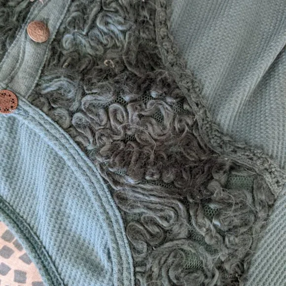 Free People Teal Blue Long Sleeve Blouse Size S - Picture 4 of 10